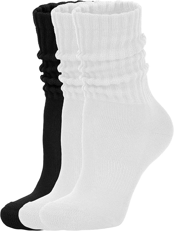 Women's Scrunch Crew Socks Retro 3-Pack Solid Cotton Boot Calf Socks Chunky Ribbed Cozy Slouchy S... | Amazon (US)