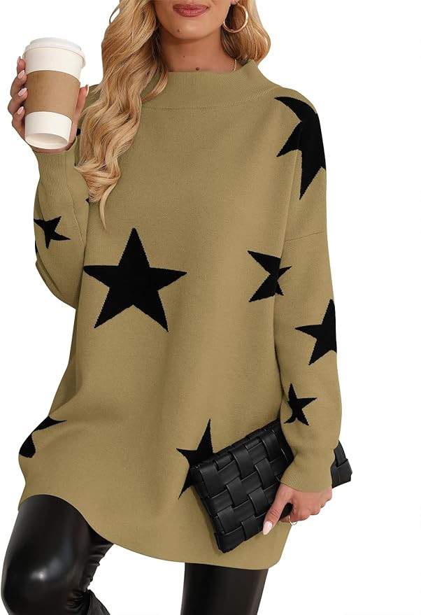 ANRABESS Women Casual Turtleneck Batwing Sleeve Slouchy Oversized Ribbed Knit Tunic Sweaters Pull... | Amazon (US)