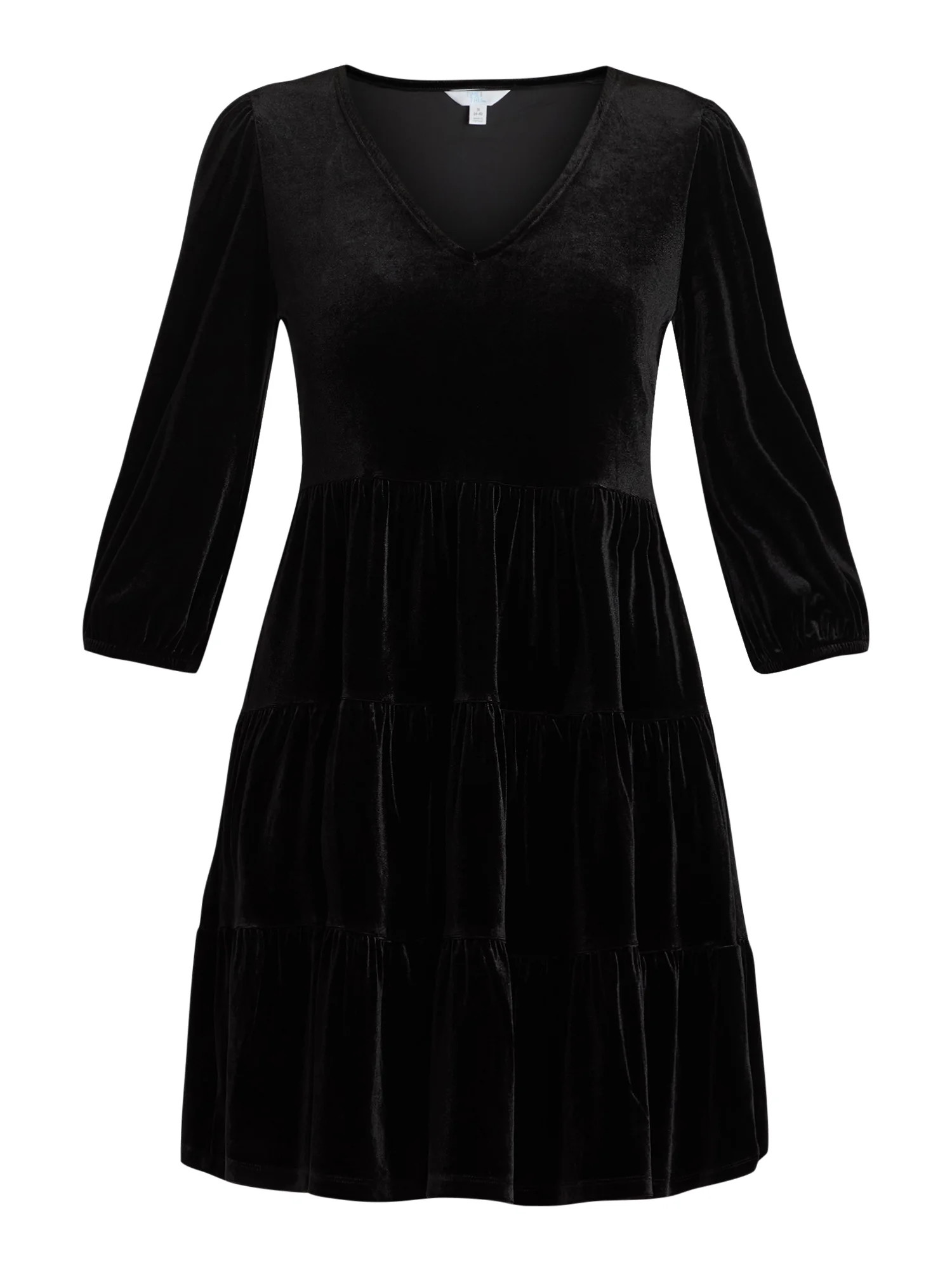 Time and Tru Women's and Women's Plus Velvet Mini Dress with ¾ Length Sleeves, Sizes XS-4X | Walmart (US)