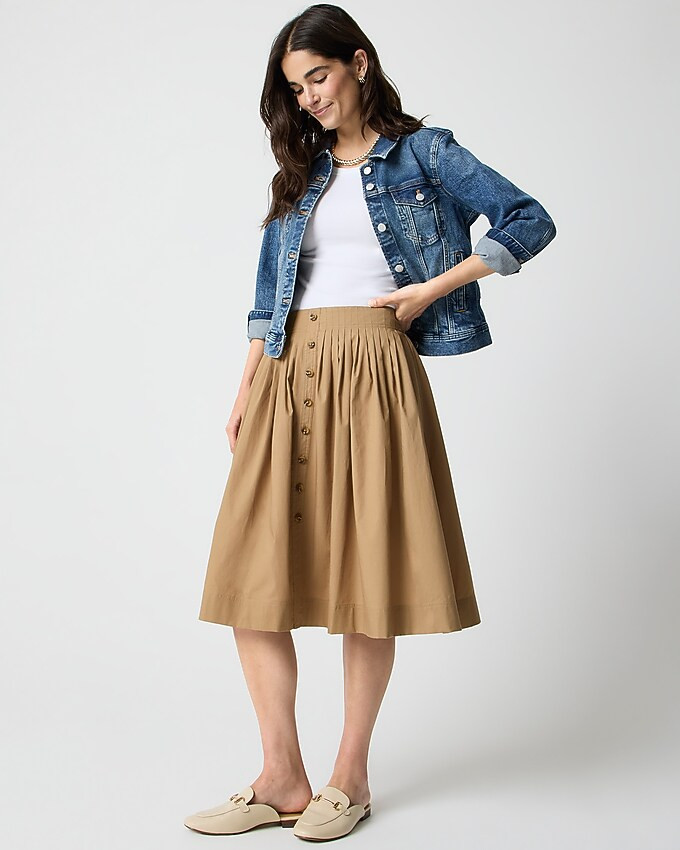 Pleated button-front midi skirt | J.Crew Factory