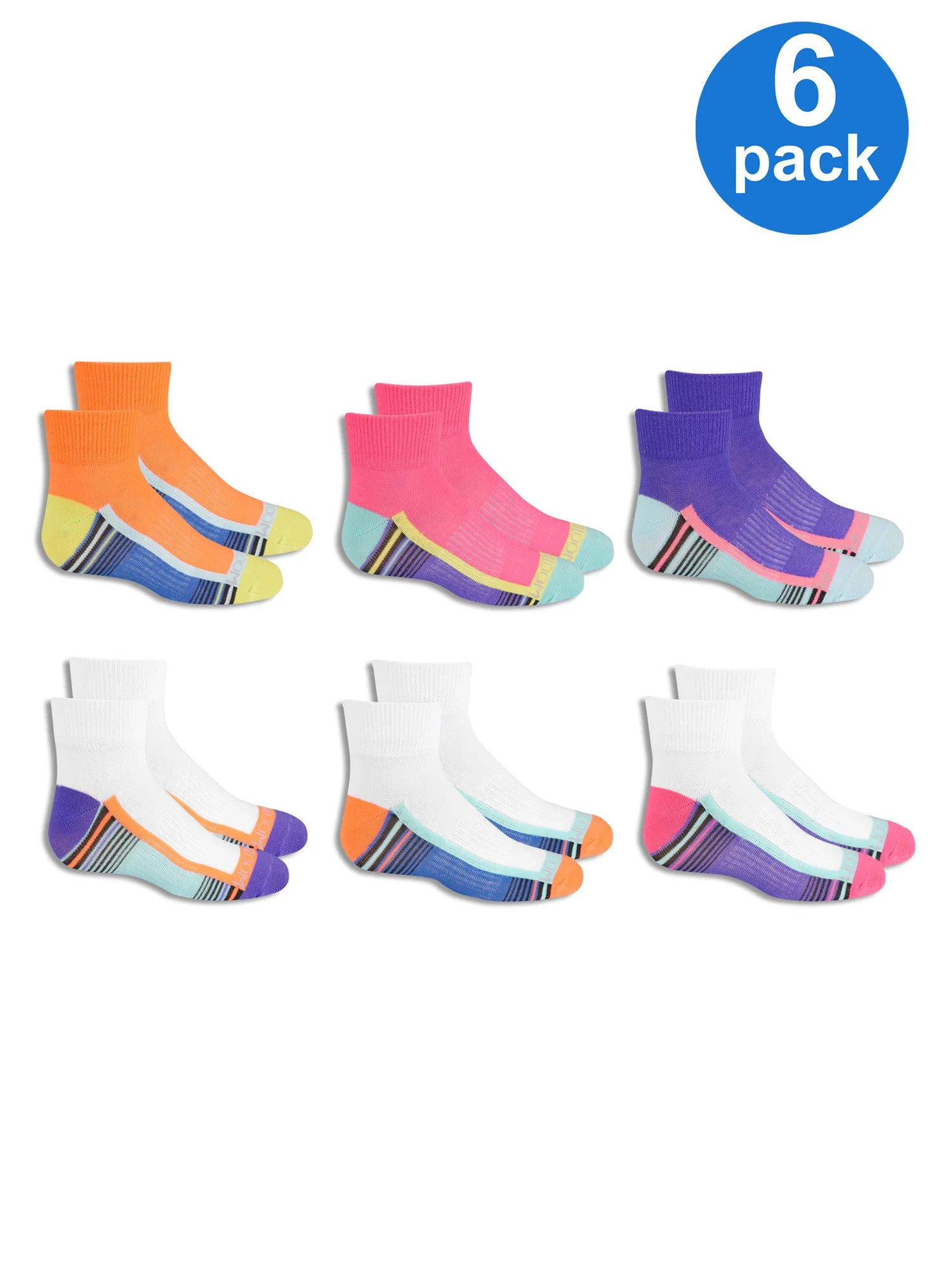 Fruit of the Loom Girls Ankle Socks 6-Pack, Sizes S-L - Walmart.com | Walmart (US)