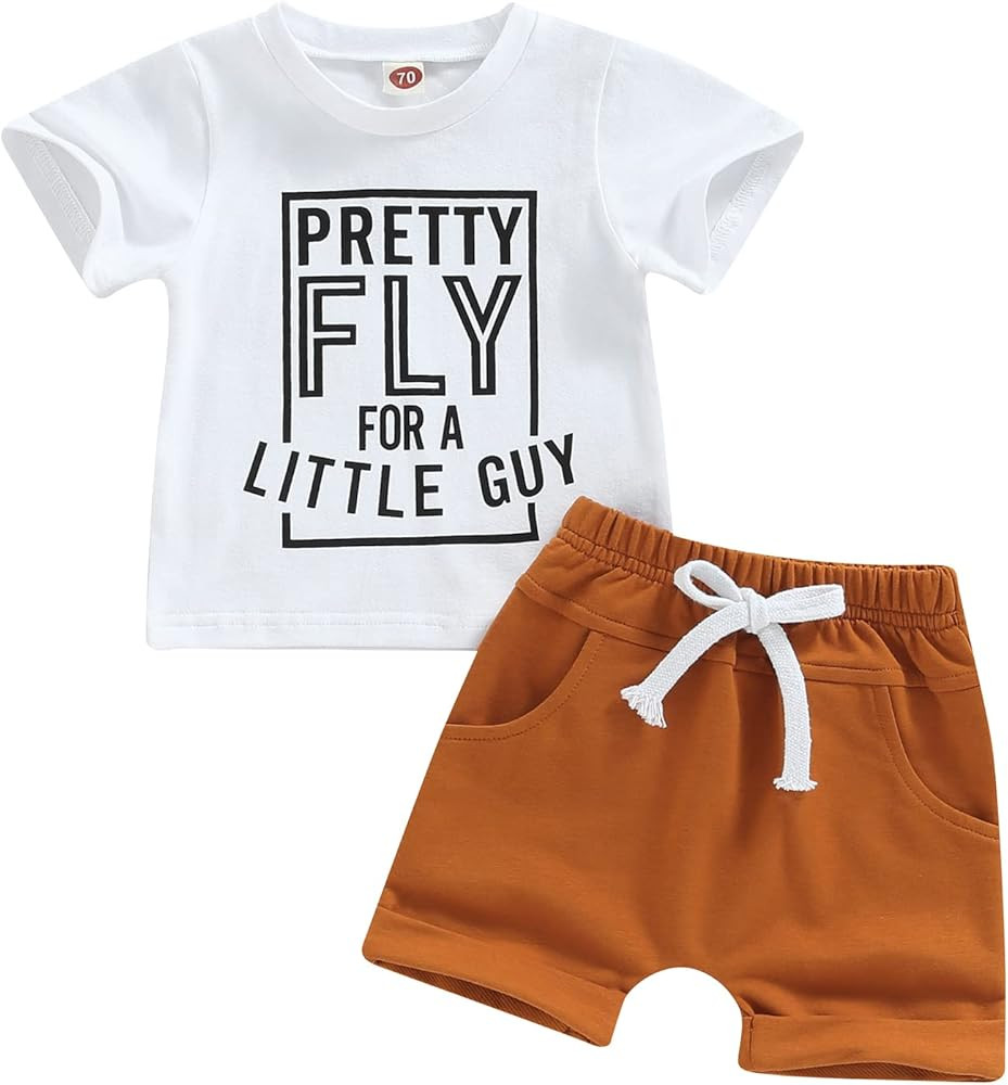Toddler Baby Boy Summer Outfit Short Sleeve Letter Print T Shirt Top and Casual Shorts Set Cute I... | Amazon (US)