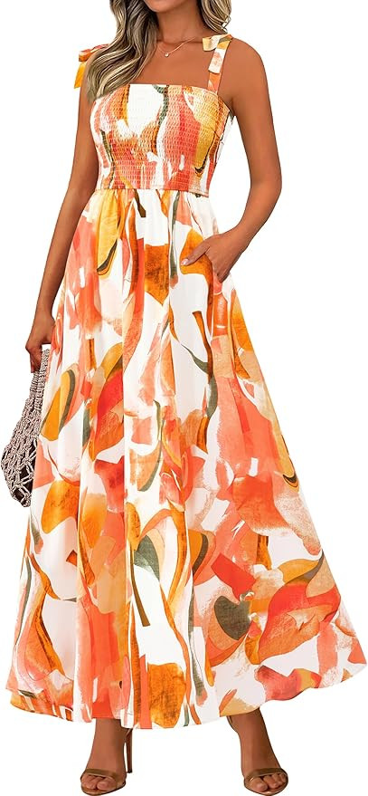 PRETTYGARDEN Womens Summer Dresses Floral Sleeveless Smocked Maxi Dress Boho Spaghetti Strap A Li... | Amazon (US)