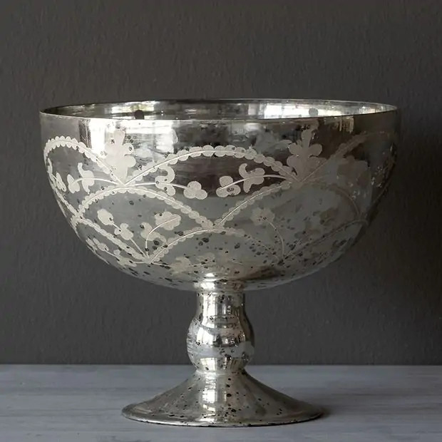 Etched Mercury Glass Compote | Antique Farm House