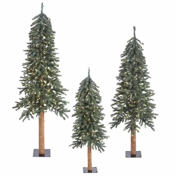 Natural Bark Alpine 3 Piece Artificial Christmas Tree Set with 500 Warm White LED Lights | Wayfair North America