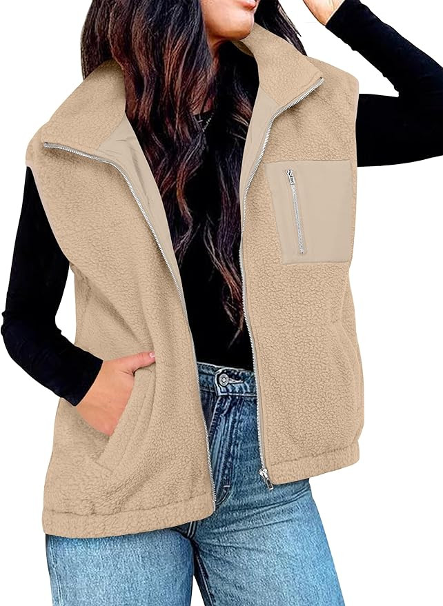 ANRABESS Womens Fuzzy Fleece Vest Oversized Sleeveless Sherpa Jacket Casual Warm Outerwear With P... | Amazon (US)