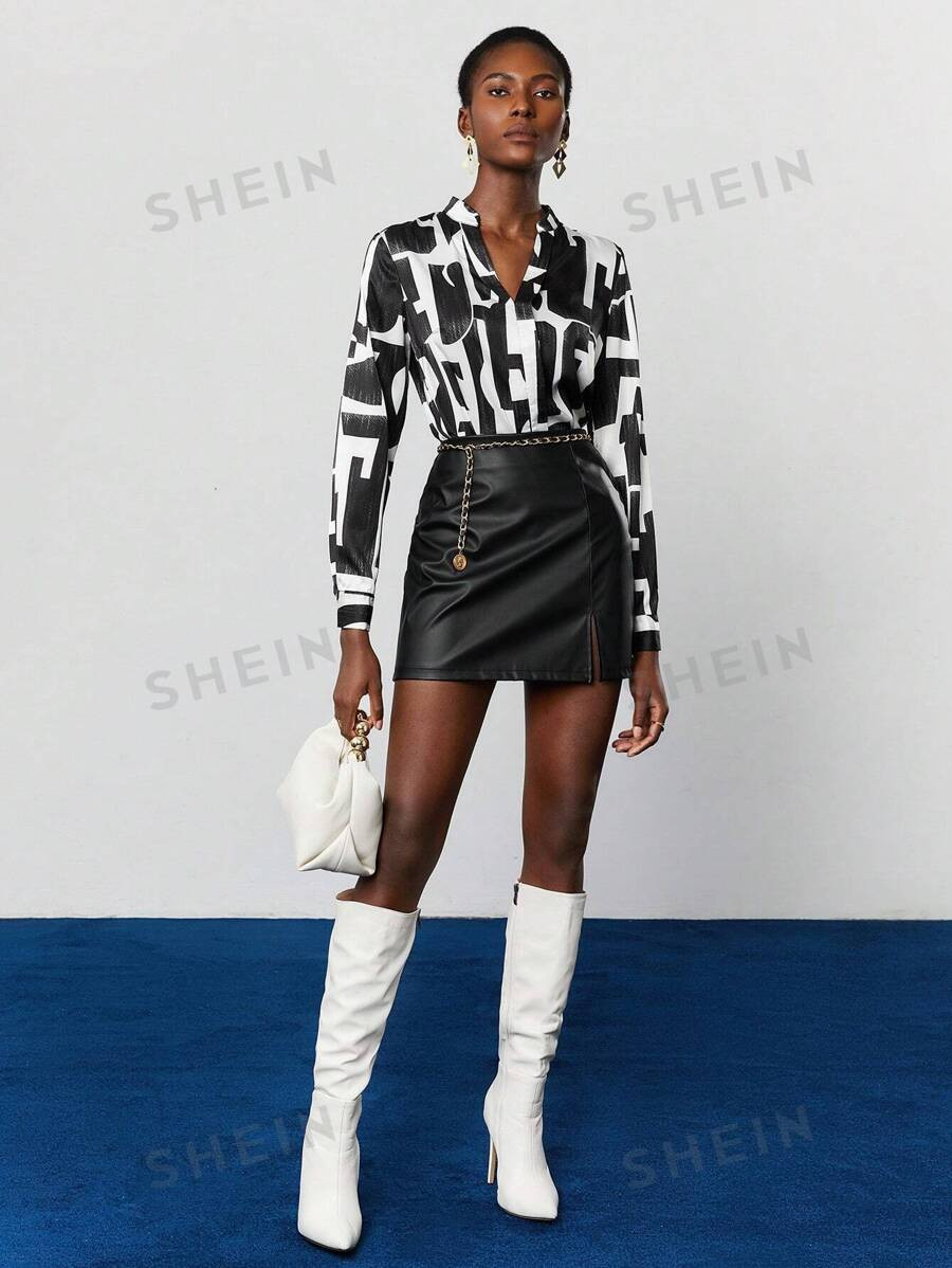 SHEIN Maija Women's All-over Printed Shirt With Notched Collar | SHEIN