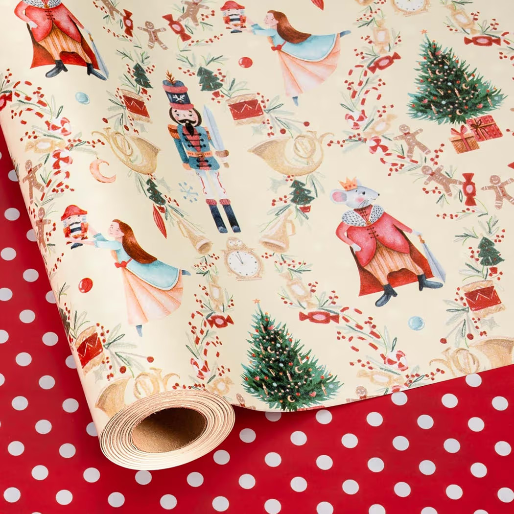 Burymento Christmas Wrapping Paper, Reversible Nutcracker, Dot Design Gift Wrapping Paper Suitabl... | Amazon (US)