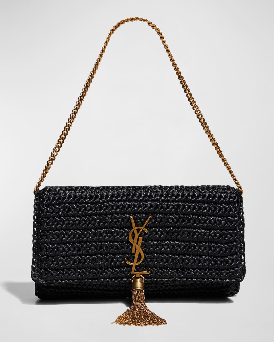 Saint Laurent Kate 99 YSL Raffia Tassel Shoulder Bag | Neiman Marcus
