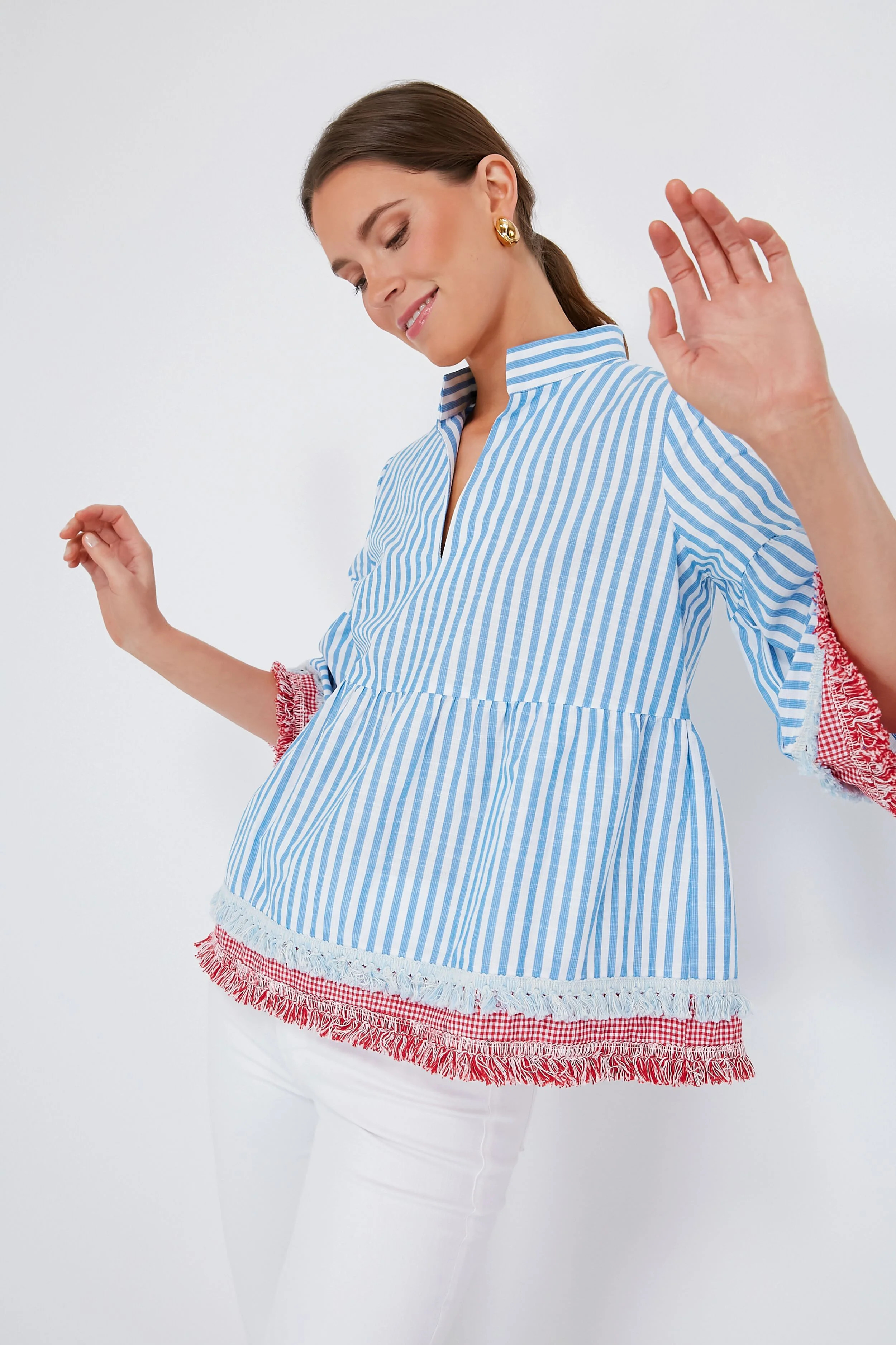 Savannah Stripe Quarter Length Crawford Blouse | Tuckernuck (US)
