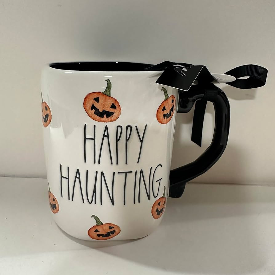 Rae -HAPPY HAUNTING Coffee Mug Allside White and Black Handle HALLOWEEN MUG- Dun by Magenta | Amazon (US)