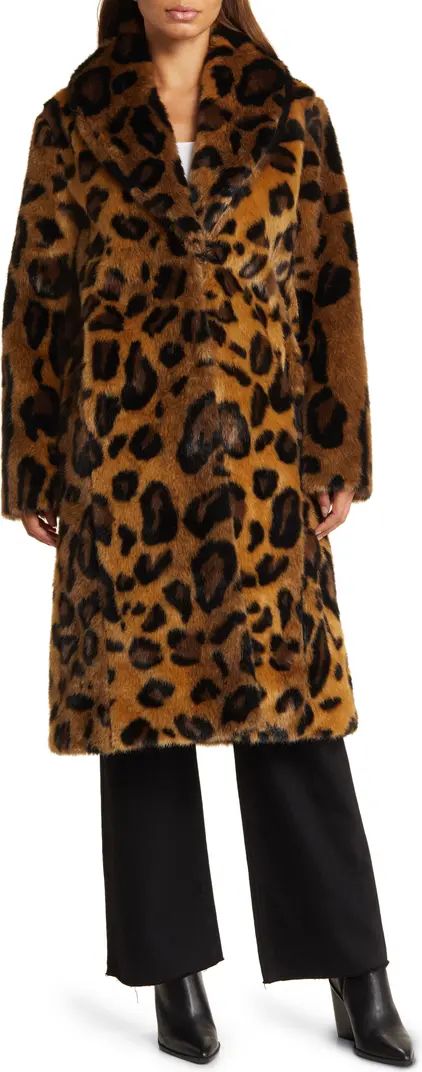 Leopard Print Shawl Collar Faux Fur Coat | Nordstrom