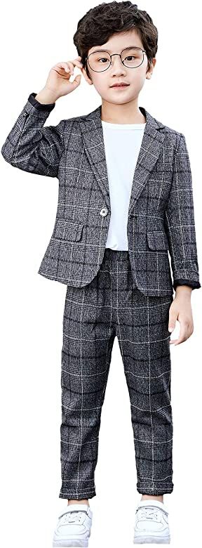 Boys Plaid Blazer Pants Set Casual Suit Classic Kids 2 Piece Sport Coats Outfits | Amazon (US)