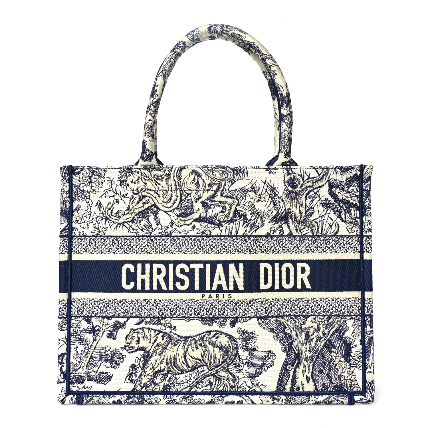 Canvas Embroidered Medium Dioriviera Toile De Jouy Book Tote Blue | FASHIONPHILE (US)