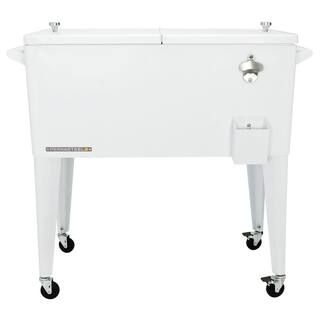 80 qt. White Classic Outdoor Rolling Patio Cooler with Wheels and Handles | The Home Depot