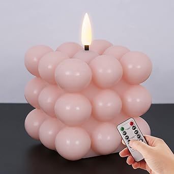 duduta Pink Flameless Bubble Cube Candles with Remote, 3 in x 3 in Flickering Real Wax LED Batter... | Amazon (US)