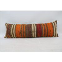 Turkish Kilim Pillow, 16x48 Nomadic Throw Striped Orange Pillow, Home Design Cushion Cover, Lumbar P | Etsy (US)