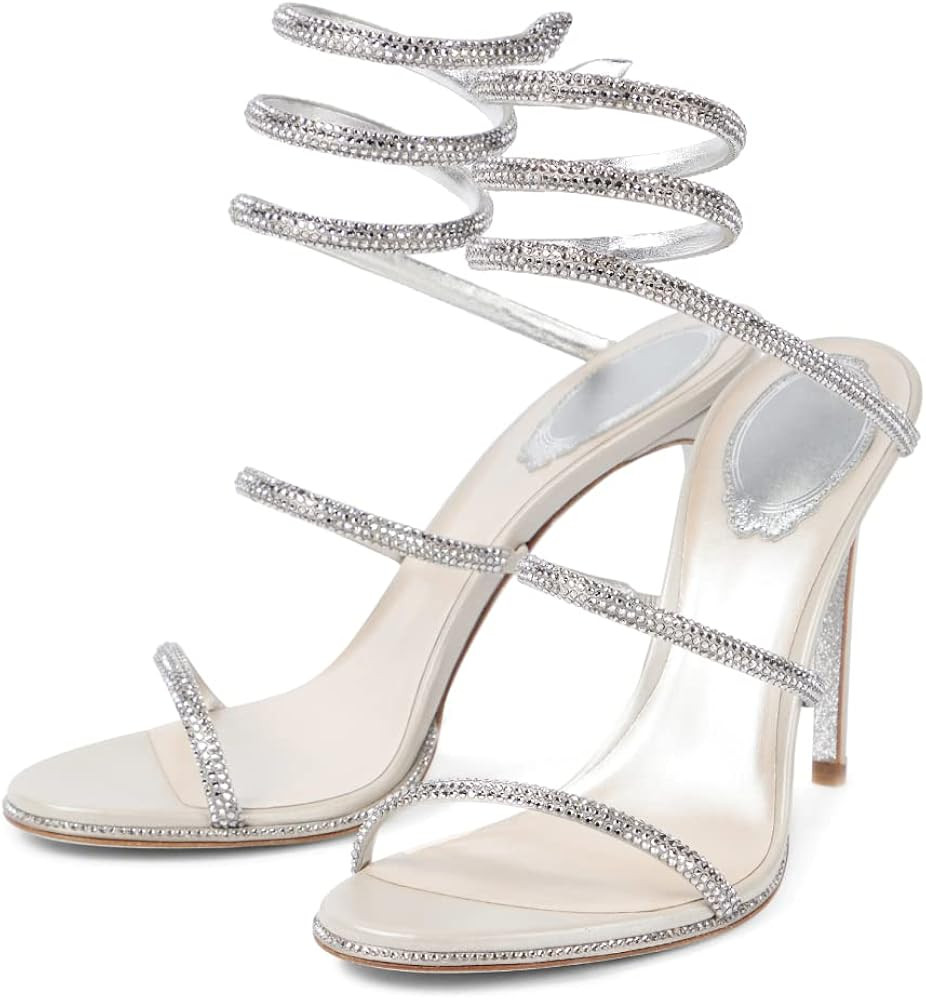 Vertundy Women’s Rhinestone Heeled Sandals - Gladiator Open Round Toe Stiletto High Heels Crystal An | Amazon (US)