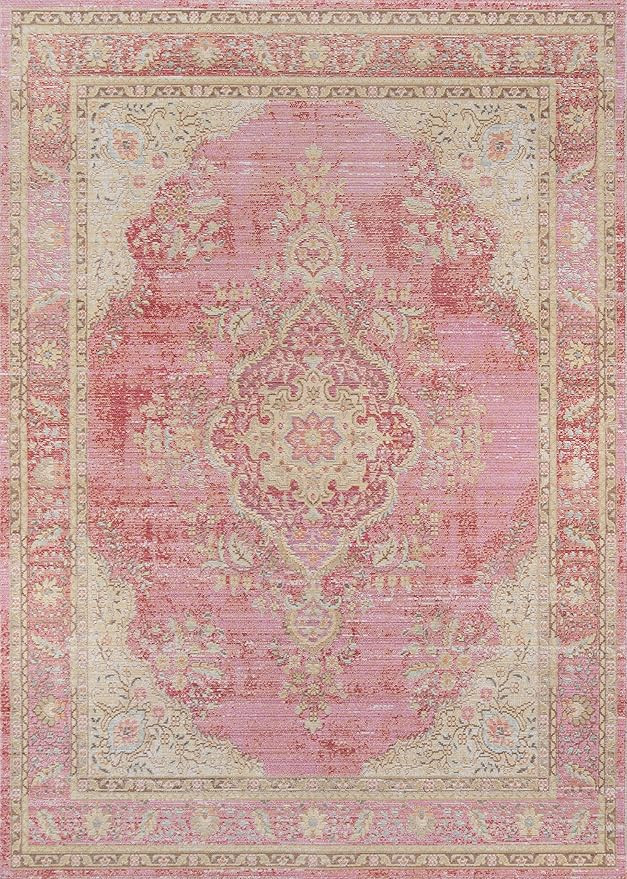 Momeni Rugs Isabella Traditional Medallion Flat Weave Area Rug, 4' X 6', Pink | Amazon (US)