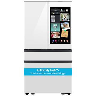 Bespoke 23 cu. ft. Counter Depth 4-Door French Door Refrigerator in White Glass with AI Family Hub+ | The Home Depot