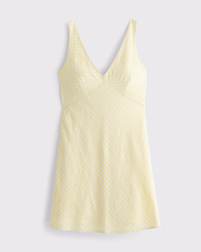 Abercrombie & Fitch Women's V-Neck Linen-Blend Mini Dress in Yellow Gingham - Size M TALL | Abercrombie & Fitch (US)