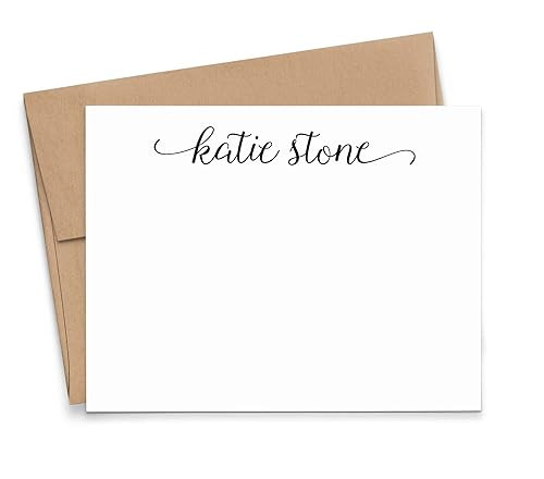 Personalized Stationery for Women, Modern Script FLAT Note Cards with Envelopes, Personalized Sta... | Amazon (US)