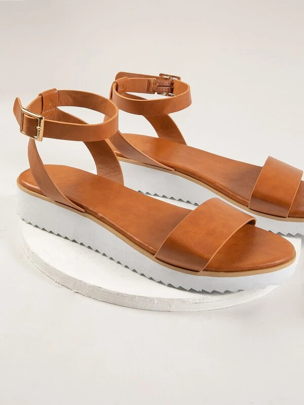 Single Band Buckled Ankle Low Platform Sandals | SHEIN
