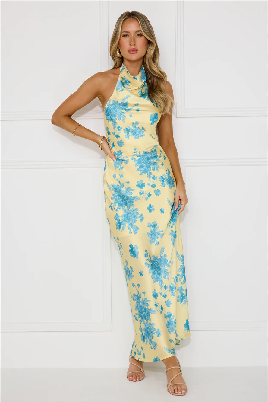 Love Signs Halter Satin Maxi Dress Yellow | Hello Molly (US)