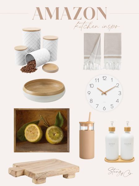 Amazon kitchen inspiration  

Canisters, kitchen art, lemons, soap dispenser, wood bowl, white clock, neutral style, wood board 

#LTKstyletip #LTKunder50 #LTKhome
