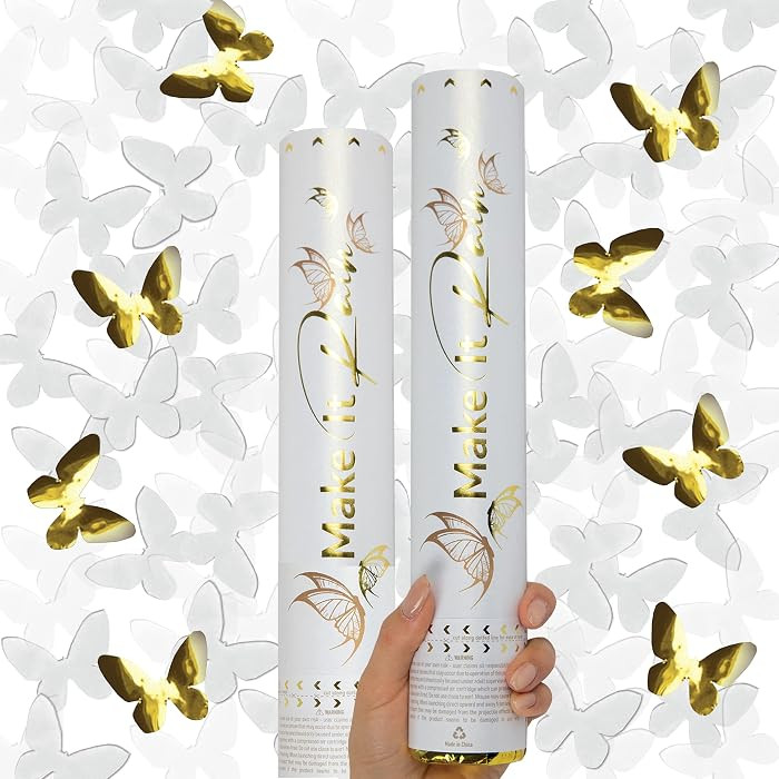 PrimePure Confetti Cannon Party Poppers, White Paper Butterflies, 2 Pack | Amazon (US)