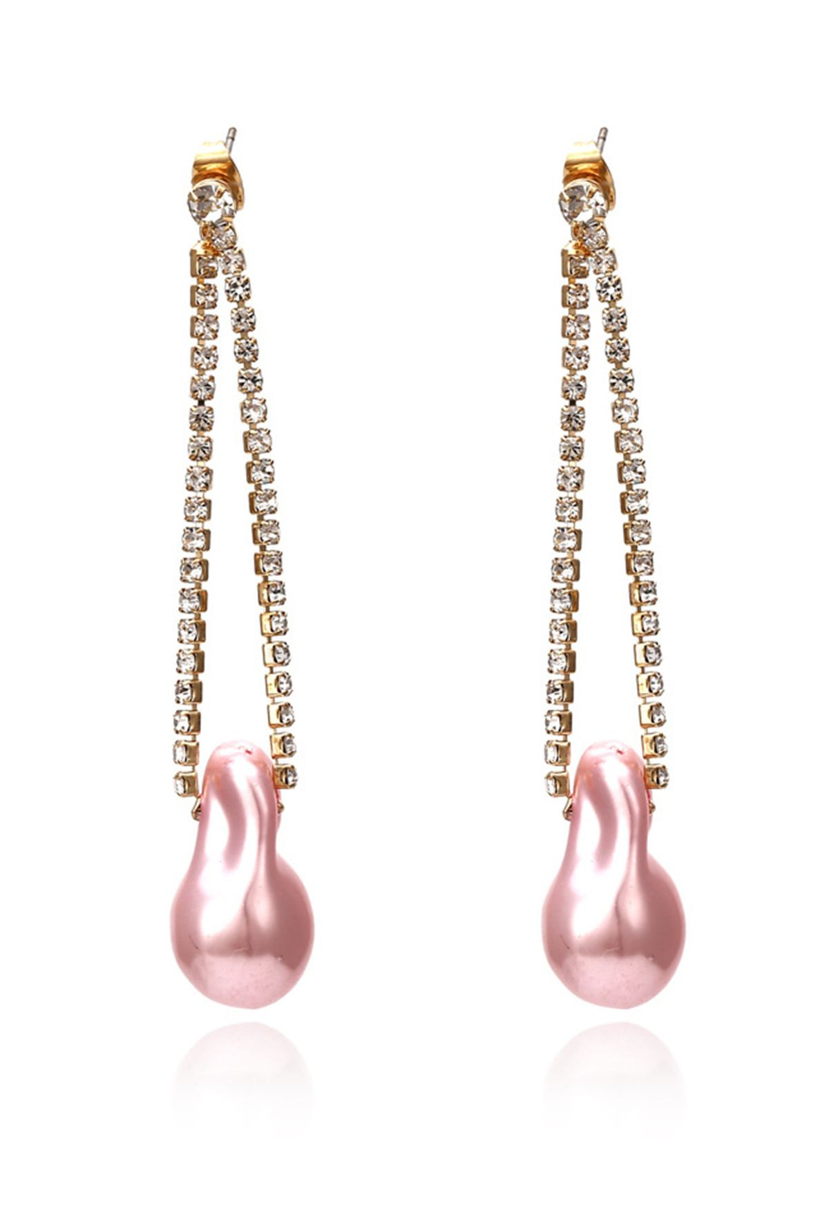Irregular Pearl Diamond Drop Earring in Pink | Chicwish