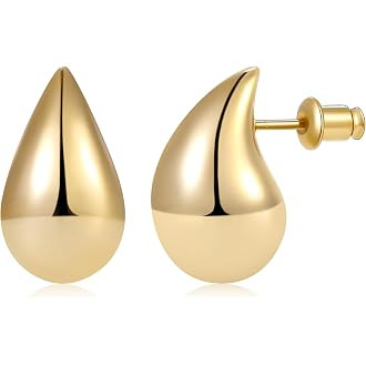 PAVOI 14K Gold Plated 925 Sterling Silver Post Teardrop Chunky Hoop Earrings - Lightweight Drop E... | Amazon (US)