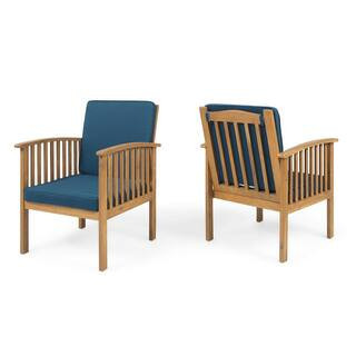 Casa Acacia Brown Patina Wood Outdoor Patio Lounge Chairs with Dark Teal Cushions (2-Pack) | The Home Depot