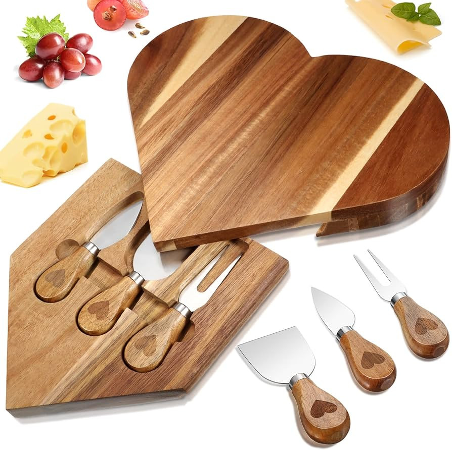 Charcuterie Boards Heart Shaped Cheese Board and Knife Set, Mothers Day Acacia Wood Cheese Platte... | Amazon (US)