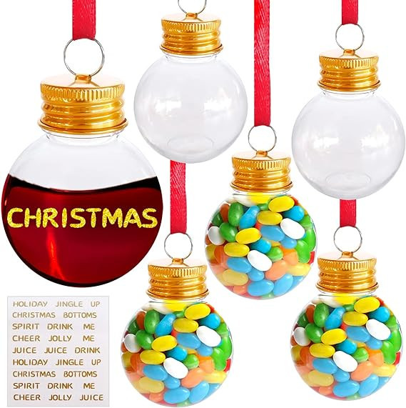6pcs Christmas Booze Balls 100ml Xmas Fillable Booze Tree Ornaments Clear Plastic Booze Bottle Ch... | Amazon (US)