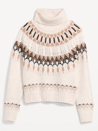 Cozy Fair Isle Cable-Knit Turtleneck Sweater for Women | Old Navy (CA)