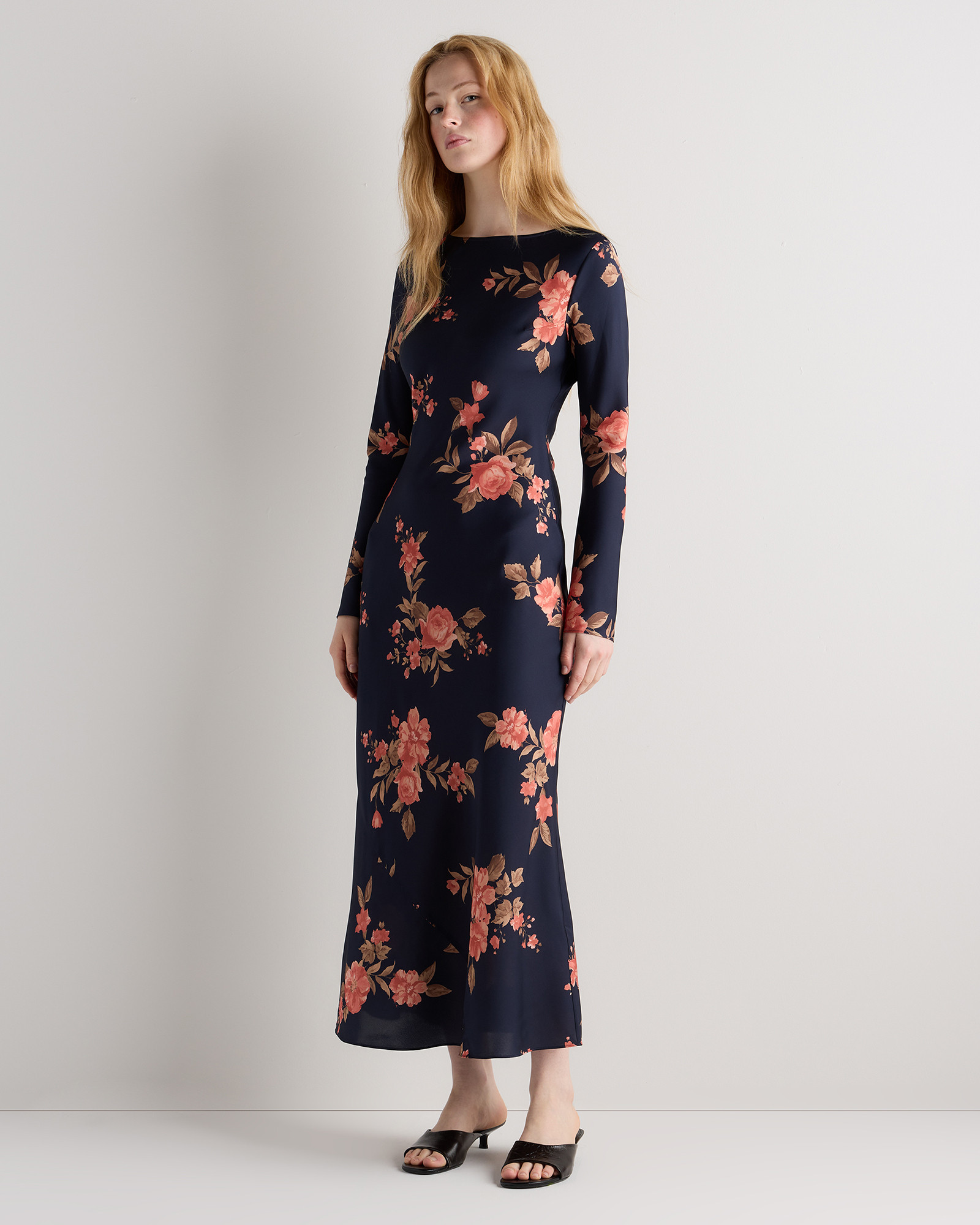 Quince | Women's Washable Stretch Silk Long Sleeve Maxi Dress in Hot Fudge, Size Small | Quince