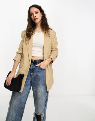 ASOS DESIGN new perfect long line shape blazer in stone | ASOS (Global)