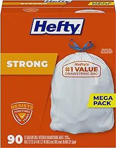 Hefty Strong Tall Kitchen Trash Bags, Unscented, 13 Gallon, 90 Count, White,Packaging may vary | Amazon (US)