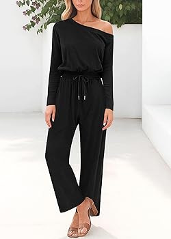 Lazysmile Jumpsuits For Women Dressy Long Sleeve Off Shoulder One Piece Wide Legs Rompers Casual ... | Amazon (US)