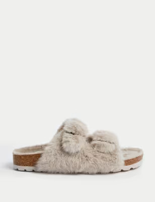 Faux Fur Buckle Slider Slippers | Marks and Spencer AU/NZ