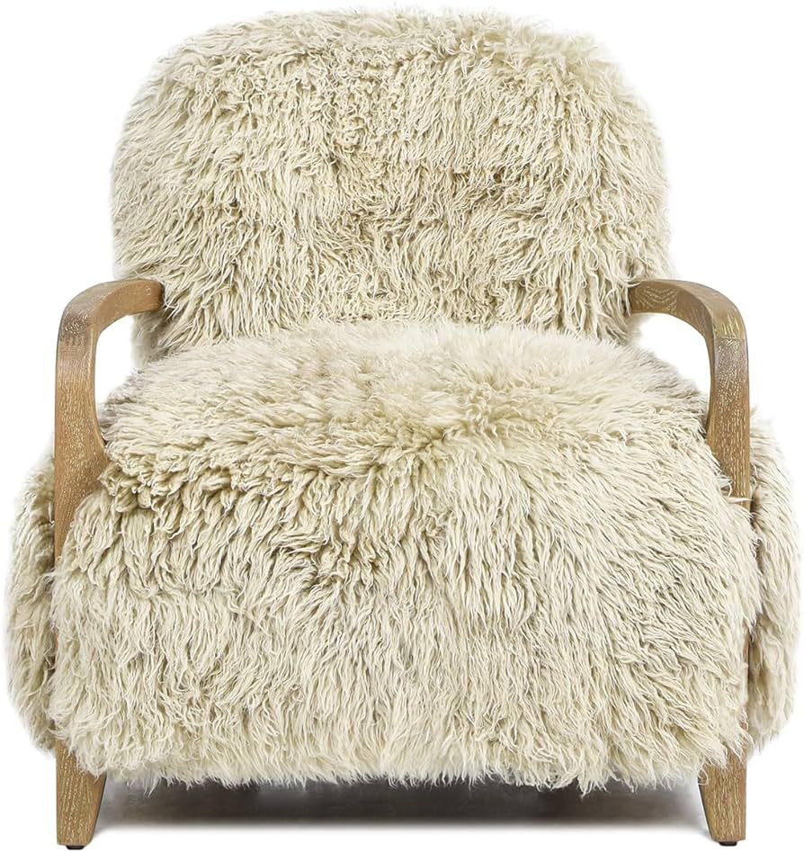 Jennifer Taylor Home Enchante 28.5" Mongolian Sheepskin Large Living Room Accent Arm Chair, Taupe... | Amazon (US)
