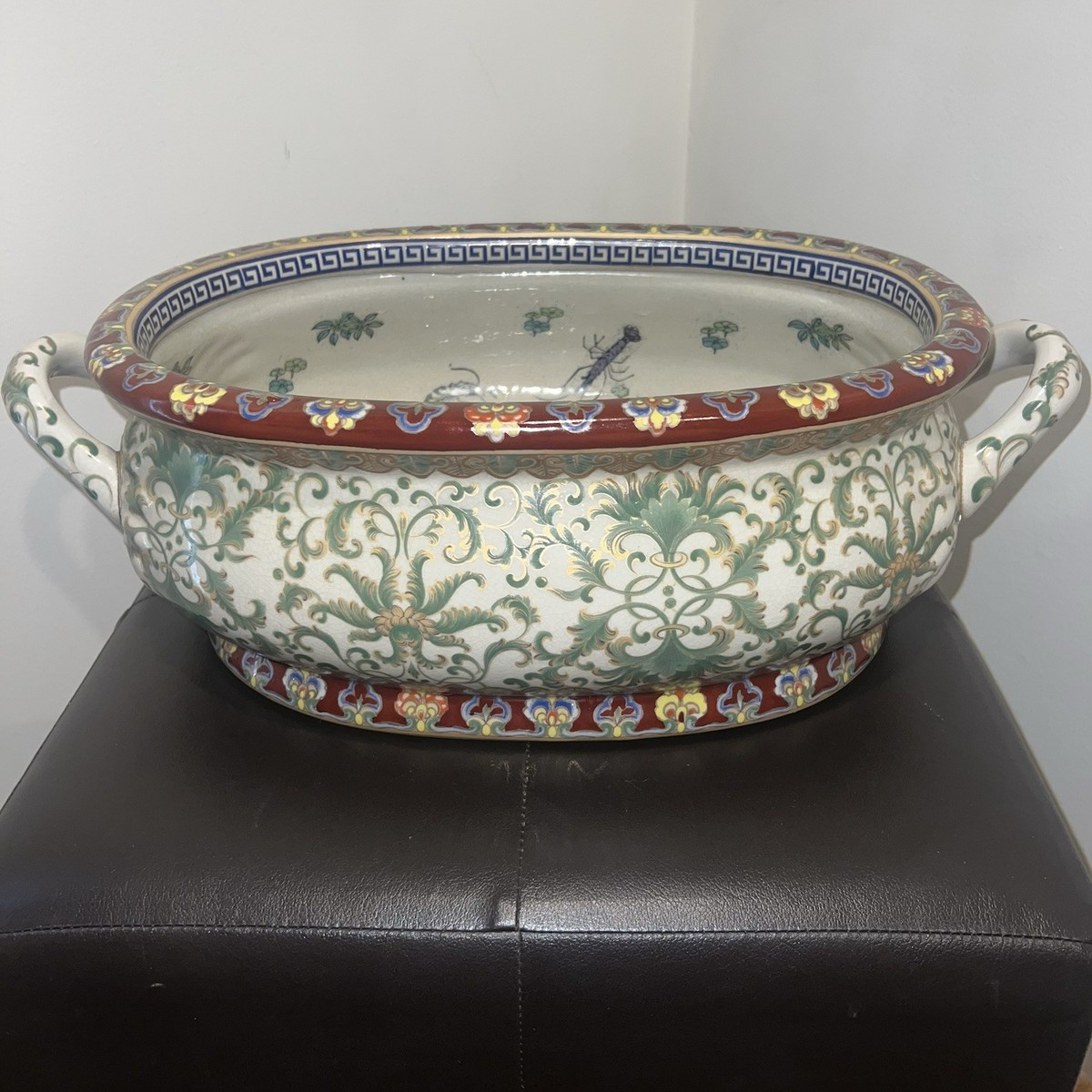 Vintage Chinese Blue & White Yi Lin Art Chinoiserie Foot Bath Planter Fish Crab | eBay US