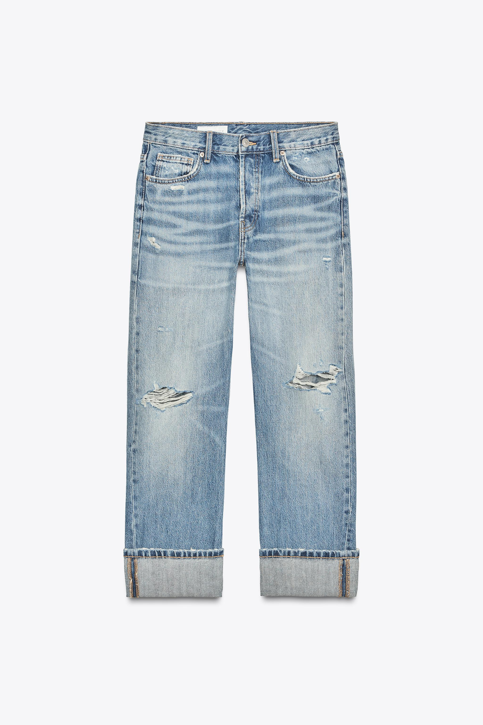 TRF STRAIGHT LEG FOLD UP MID-RISE JEANS | Zara Canada