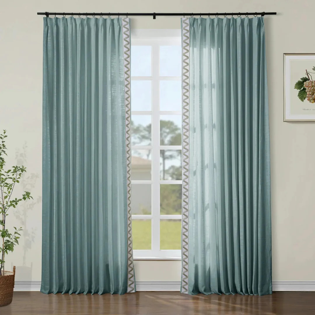 Liz Linen Curtains with Border Trim (Sold per Pair) | TWOPAGES