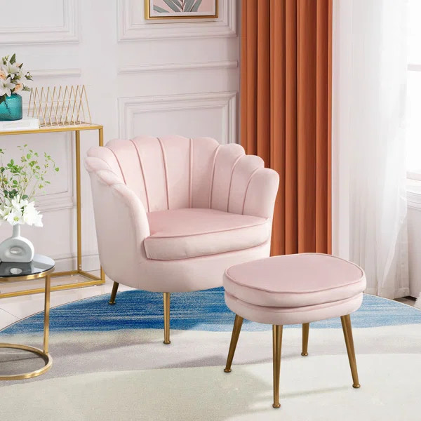 Hadjer 29.5" W Velvet Barrel Chair and Ottoman | Wayfair Professional