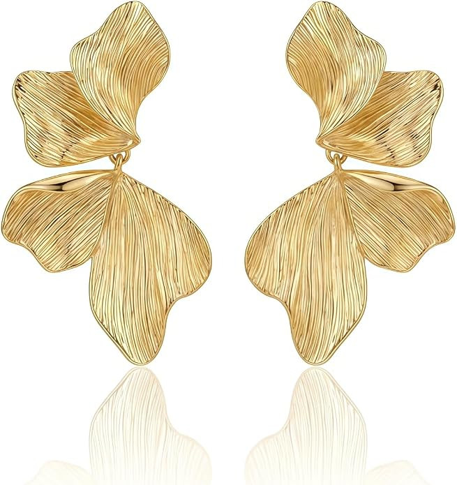 Gold Flower Drop Earrings for Women, Large Statement Dangle Earrings for Wedding Party, Hypoaller... | Amazon (US)