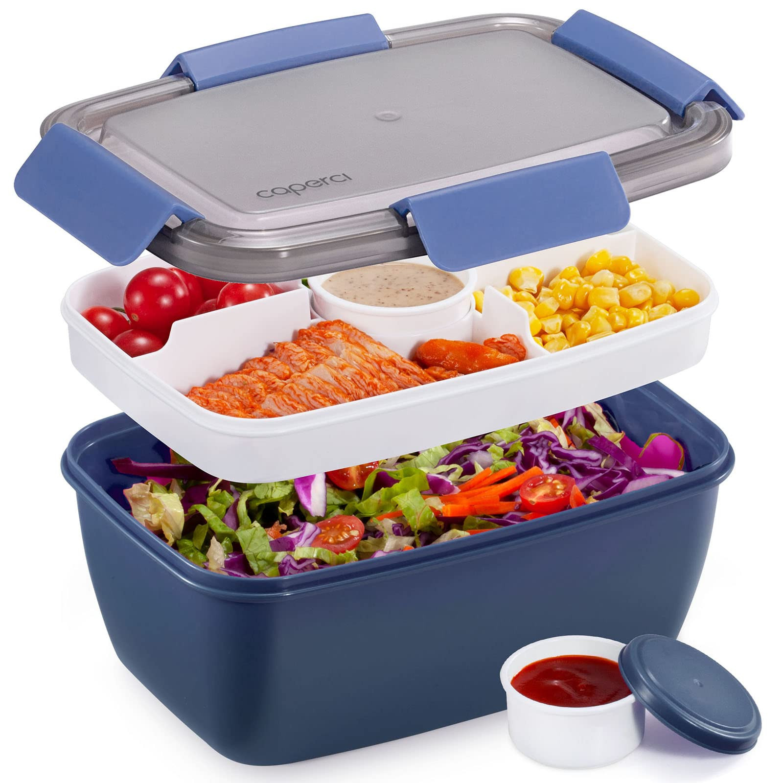 Caperci Large Salad Container for Lunch - Better Adult Bento Lunch Box 68 oz, 5-Compartment Tray,... | Amazon (US)
