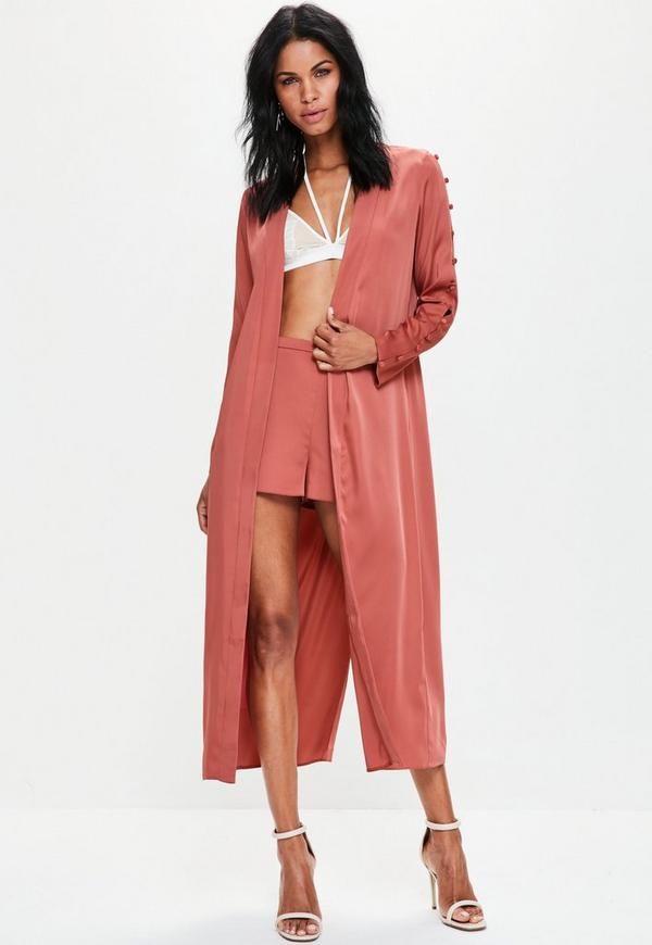 Premium Pink Button Sleeve Split Back Duster Jacket | Missguided (US & CA)