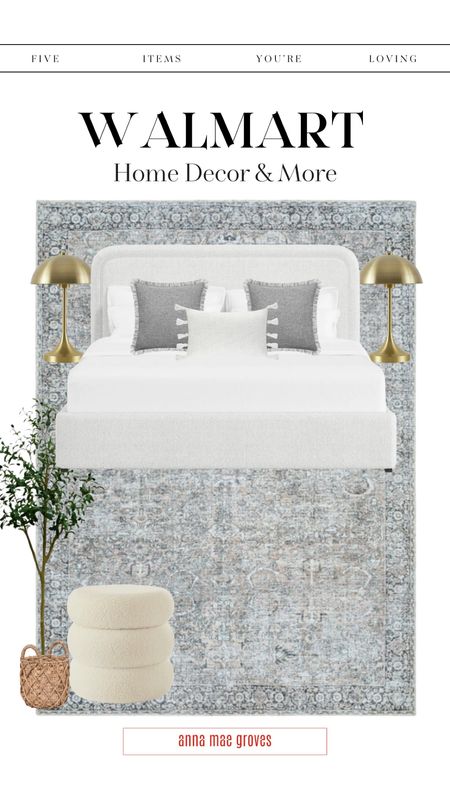 Walmart bedroom decor - Dome touch lamps, olive tree, boucle storage ottoman & boucle platform bed frame. 

#LTKStyleTip #LTKOver40 #LTKHome